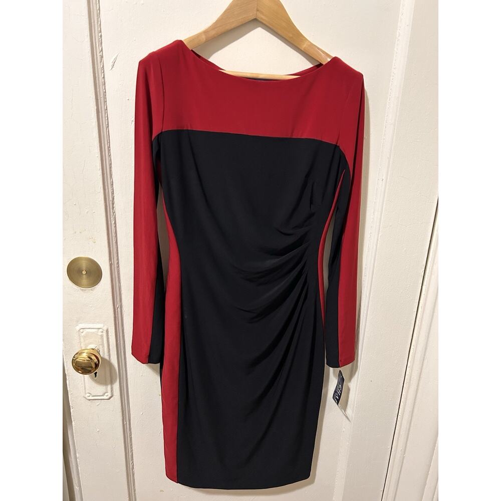 NWT‎ Chaps Black/Red Stretchy Dress | S